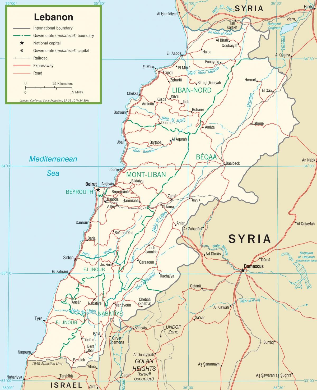 Libanon ceste zemljevid