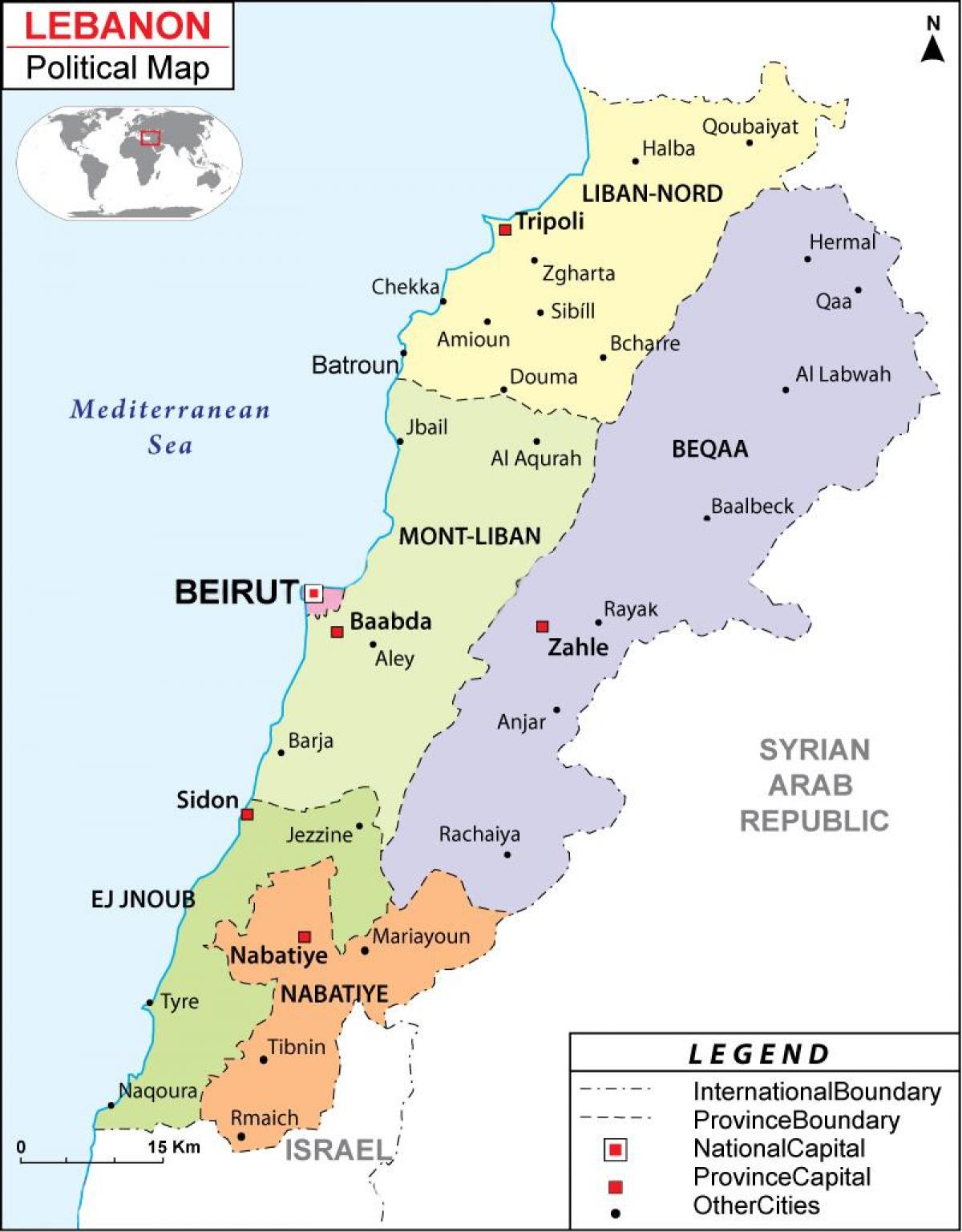 zemljevid Libanon politične
