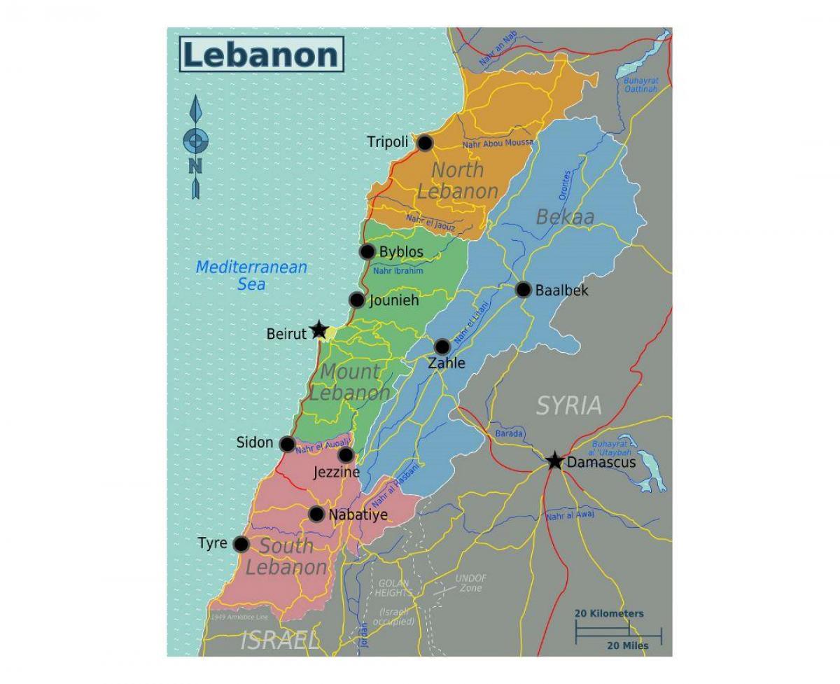 zemljevid Libanon turističnih