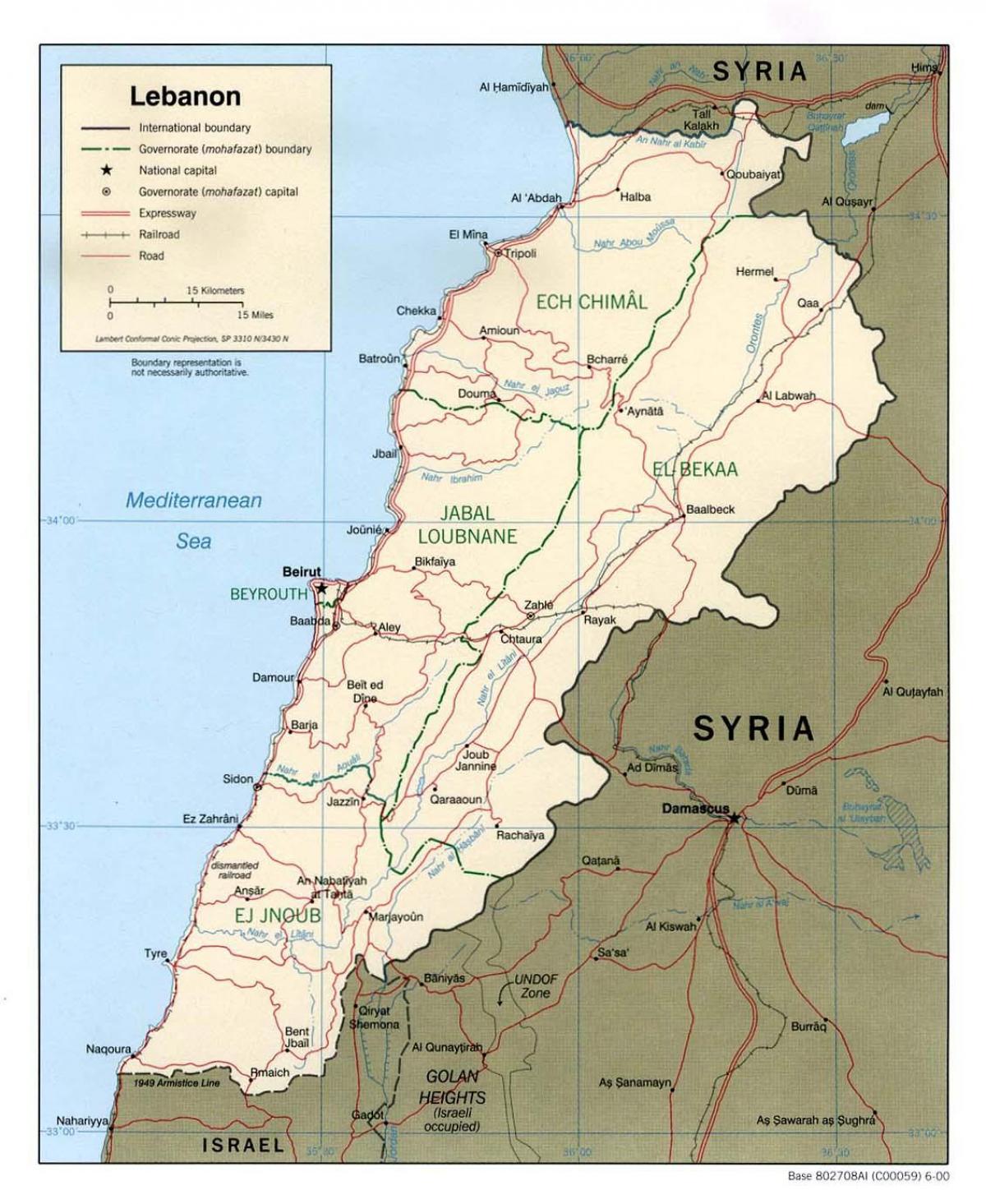 zemljevid Libanon